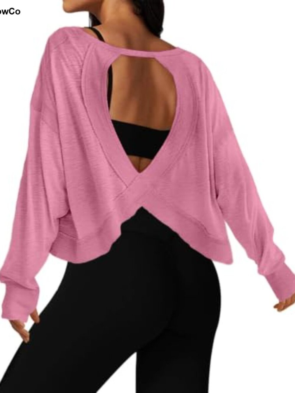Women's Open Back Long Sleeve Crop Top Athletic Yoga Tee